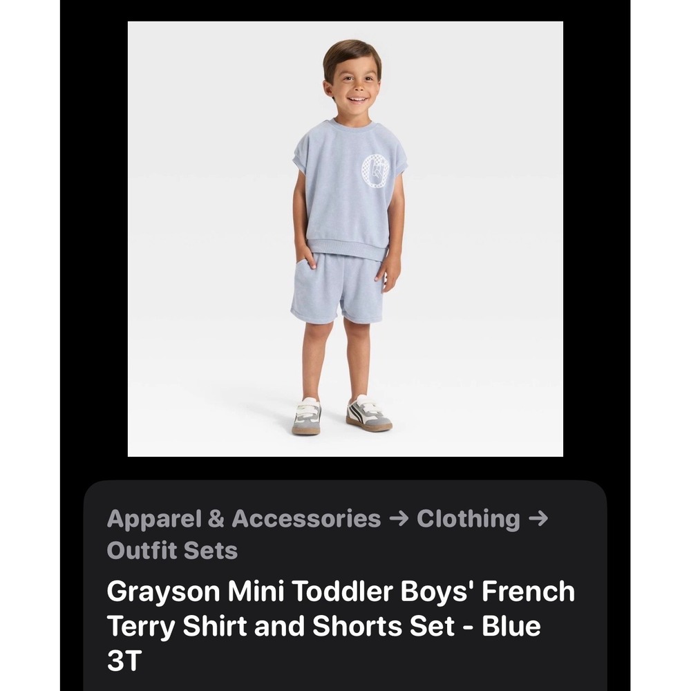 Grayson Mini Toddler Boys Blue French Terry Shirt‎ and Shorts Set 3T T003860003